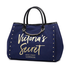 High Quality Canvas Travel Tote Bag for Girls Large Capacity Gold Chain Two Handles Sporty Casual Style Rivet Shoulder Bags