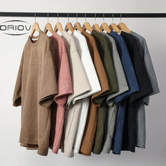 Men's Blank Heavyweight T-Shirts Black High Quality Boxy Graphic Oversized Suede Tshirt Custom 3D Embroidery T Shirts for Men