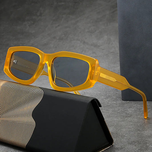 MCROONS Round Geometric Acetate Glasses — Anti-Radiation, Unisex