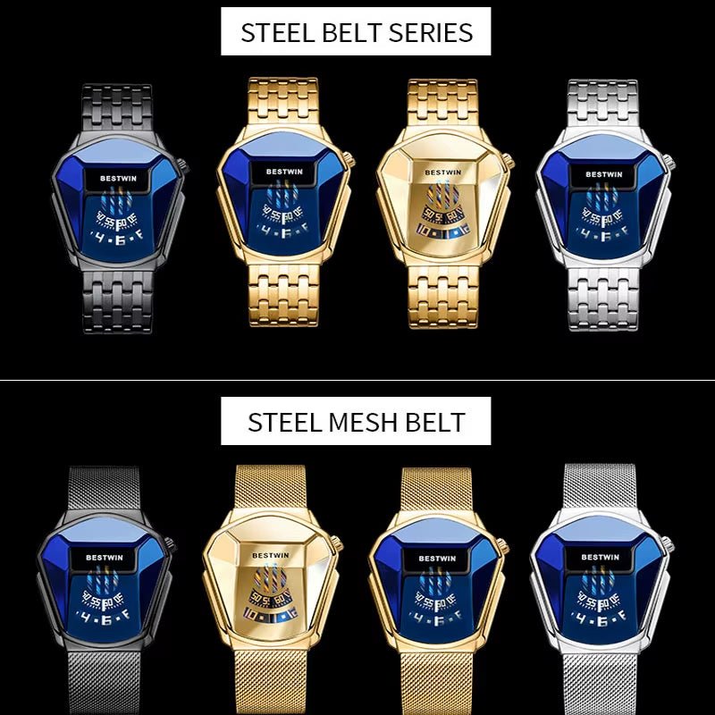 BESTWIN High - Tech Feeling Waterproof Japan Quartz Movement Watch Cool Snake Shape Dial Stainless Steel Strap Men'S Watches - MCROONS.COM