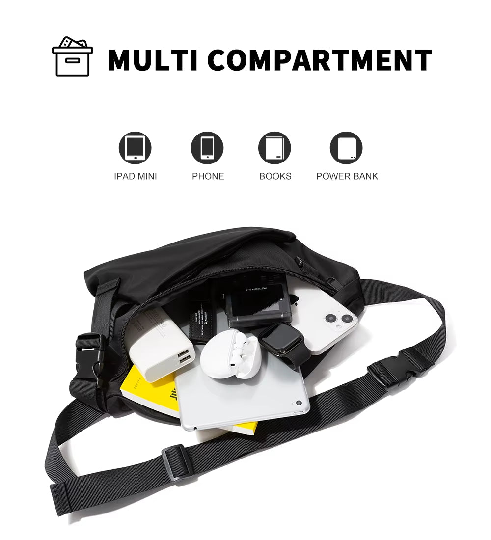 Black Waterproof Crossbody Bags for Men Travel Single Shoulder Bag Men Belt Bag Fanny Pack - MCROONS.COM