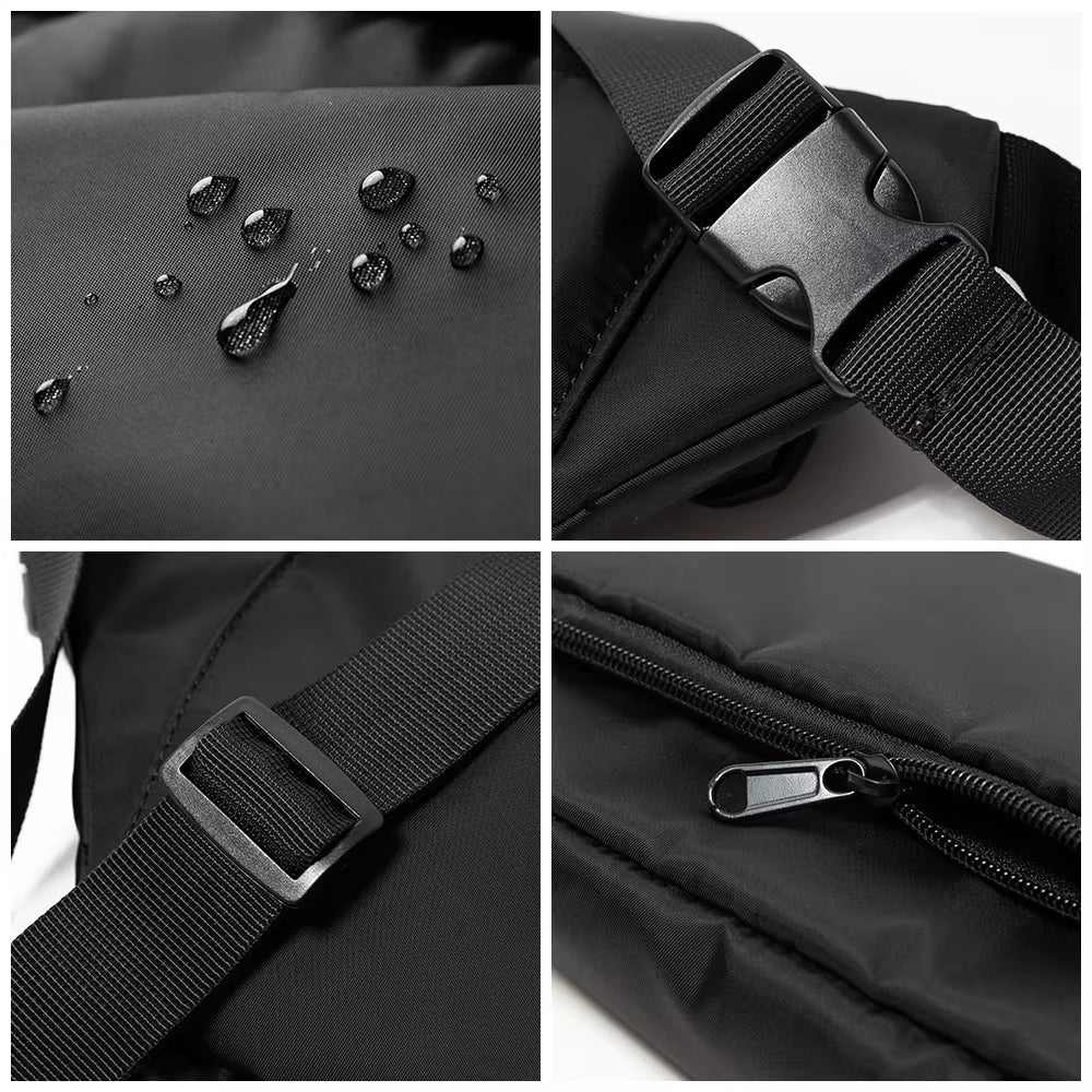Black Waterproof Crossbody Bags for Men Travel Single Shoulder Bag Men Belt Bag Fanny Pack - MCROONS.COM
