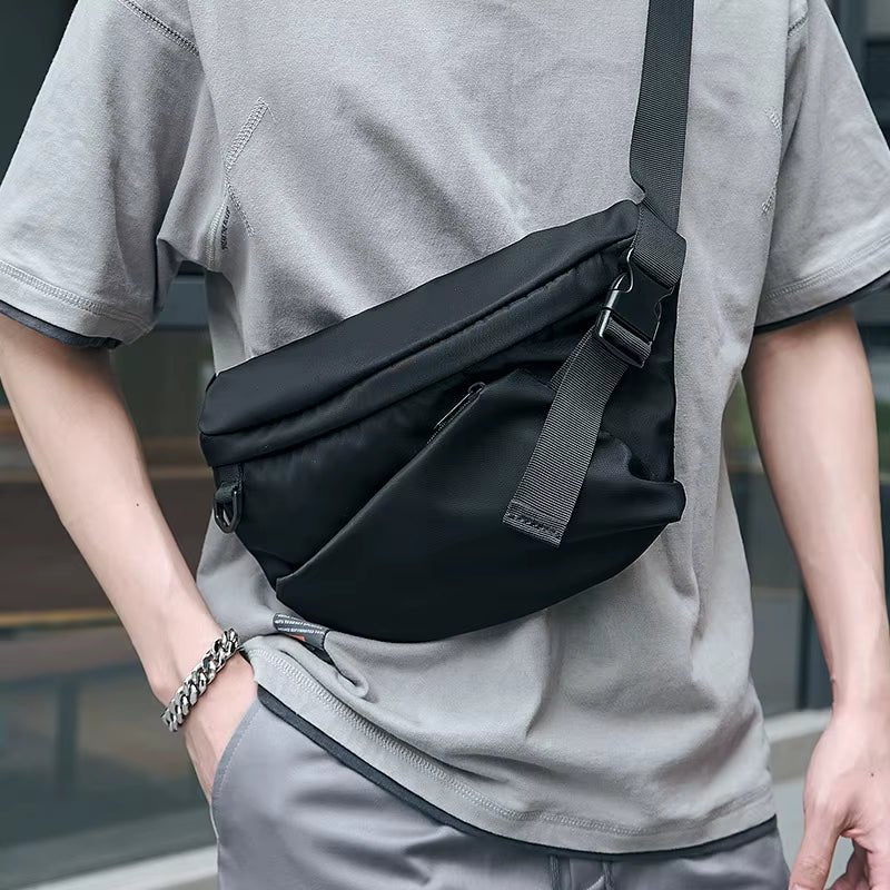 Black Waterproof Crossbody Bags for Men Travel Single Shoulder Bag Men Belt Bag Fanny Pack - MCROONS.COM
