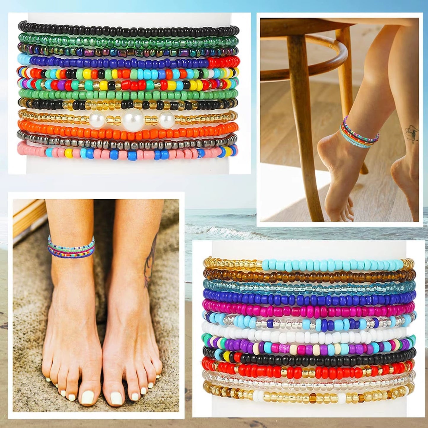 Bohemian Beach Anklets Jewelry Statement Handmade Beaded Anklet Beautiful Multicolor Rice Bead Anklet for Women Girls - MCROONS.COM