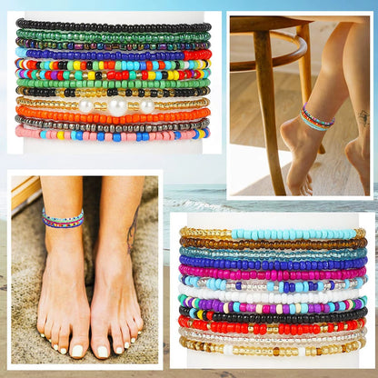 Bohemian Beach Anklets Jewelry Statement Handmade Beaded Anklet Beautiful Multicolor Rice Bead Anklet for Women Girls - MCROONS.COM