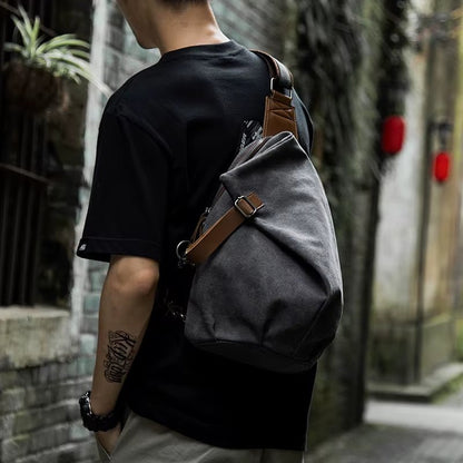 Canvas Outdoor Bags for Men Shoulder Crossbody Bag Walking Hiking Chest Sling Bags - MCROONS.COM