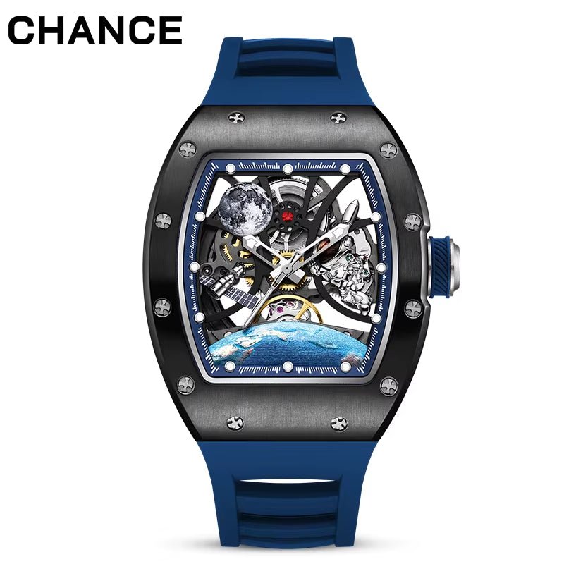 CHANCE JC - 9 - 190G - 14 Astronaut Series Carbon Fiber Case Tourbillon Automatic Watches Luxury Hollow Dial Mechanical Men Watch - MCROONS.COM