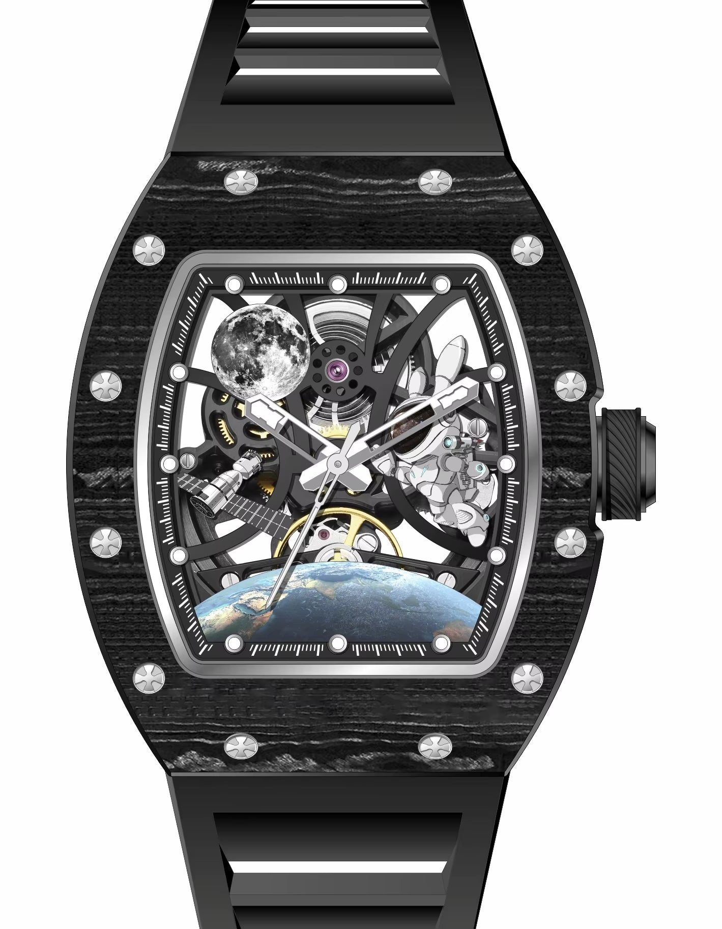 CHANCE JC - 9 - 190G - 14 Astronaut Series Carbon Fiber Case Tourbillon Automatic Watches Luxury Hollow Dial Mechanical Men Watch - MCROONS.COM