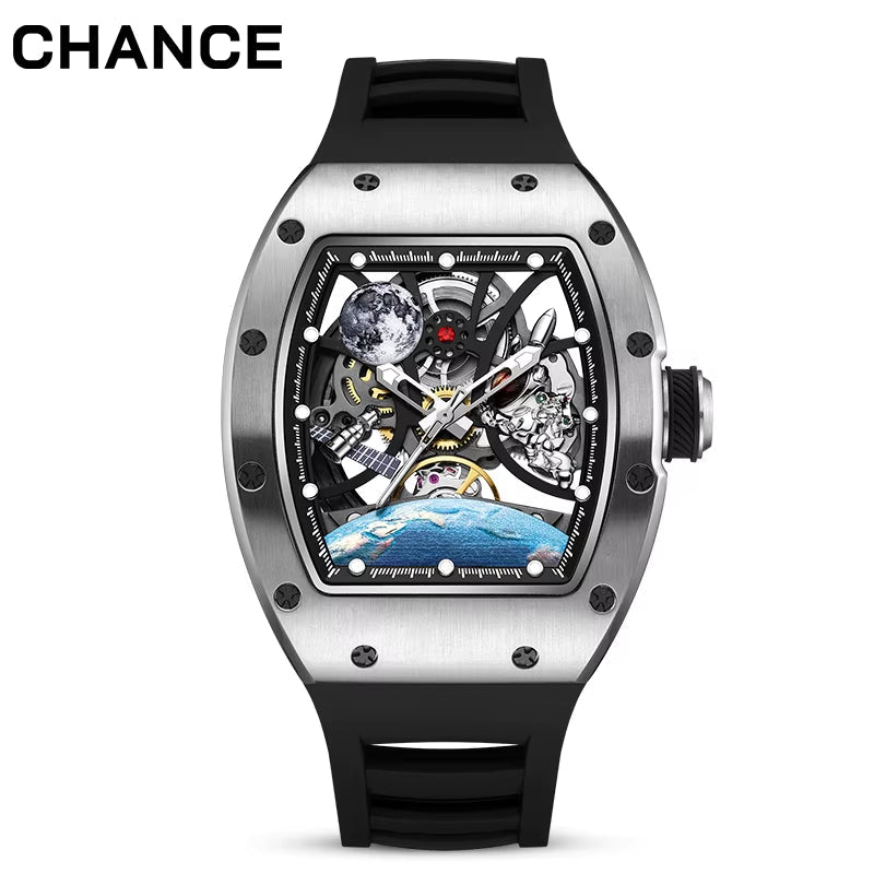 CHANCE JC - 9 - 190G - 14 Astronaut Series Carbon Fiber Case Tourbillon Automatic Watches Luxury Hollow Dial Mechanical Men Watch - MCROONS.COM
