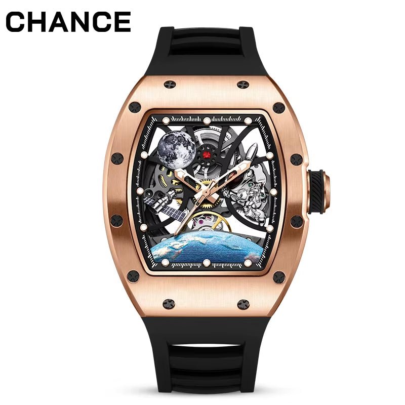 CHANCE JC - 9 - 190G - 14 Astronaut Series Carbon Fiber Case Tourbillon Automatic Watches Luxury Hollow Dial Mechanical Men Watch - MCROONS.COM