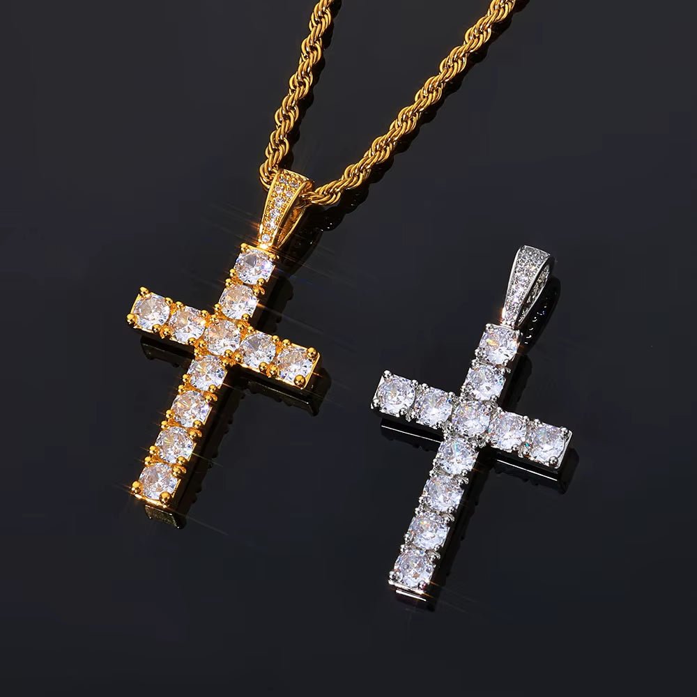 Christian Jesus Bling Cross Pendant Necklace 925 Sterling Silver VVS Moissanite Hip Hop Jewelry Gift for Men Women - MCROONS.COM