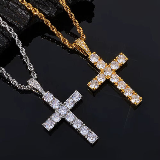 Christian Jesus Bling Cross Pendant Necklace 925 Sterling Silver VVS Moissanite Hip Hop Jewelry Gift for Men Women - MCROONS.COM