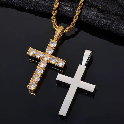 Christian Jesus Bling Cross Pendant Necklace 925 Sterling Silver VVS Moissanite Hip Hop Jewelry Gift for Men Women - MCROONS.COM