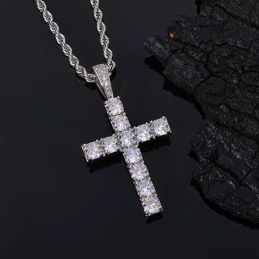 Christian Jesus Bling Cross Pendant Necklace 925 Sterling Silver VVS Moissanite Hip Hop Jewelry Gift for Men Women - MCROONS.COM