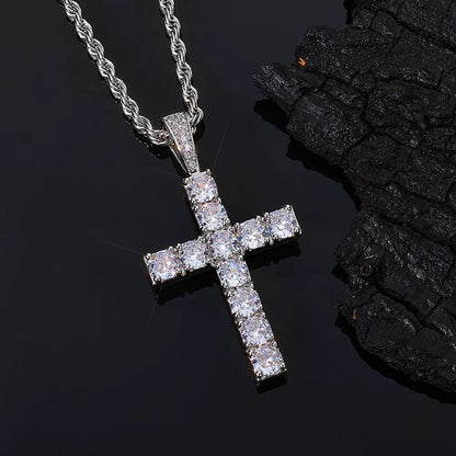 Christian Jesus Bling Cross Pendant Necklace 925 Sterling Silver VVS Moissanite Hip Hop Jewelry Gift for Men Women - MCROONS.COM
