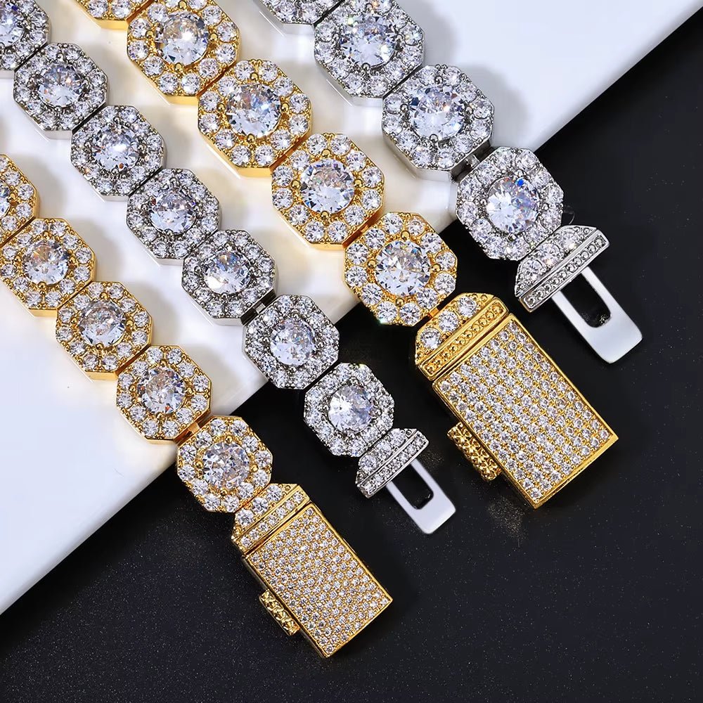 Clustered Tennis Chain Necklace Gold Plated 10Mm 12Mm Iced Out Zircon Bling Choker Hip Hop Jewelry - MCROONS.COM