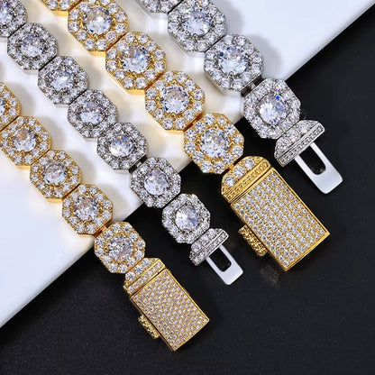 Clustered Tennis Chain Necklace Gold Plated 10Mm 12Mm Iced Out Zircon Bling Choker Hip Hop Jewelry - MCROONS.COM