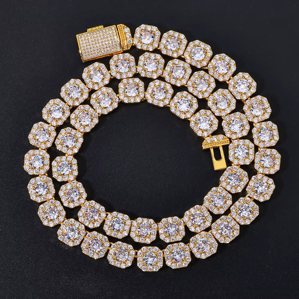 Clustered Tennis Chain Necklace Gold Plated 10Mm 12Mm Iced Out Zircon Bling Choker Hip Hop Jewelry - MCROONS.COM