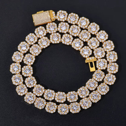 Clustered Tennis Chain Necklace Gold Plated 10Mm 12Mm Iced Out Zircon Bling Choker Hip Hop Jewelry - MCROONS.COM