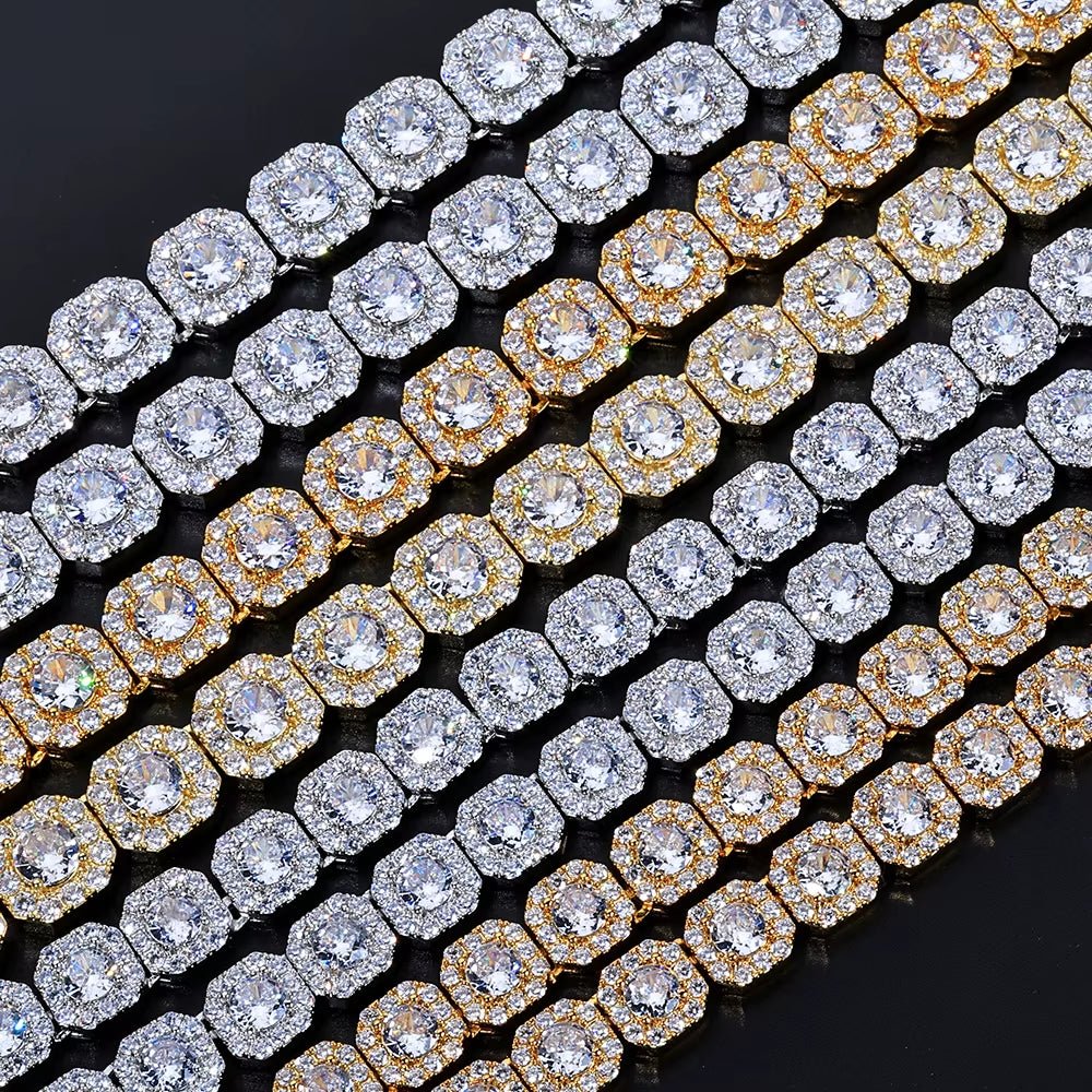 Clustered Tennis Chain Necklace Gold Plated 10Mm 12Mm Iced Out Zircon Bling Choker Hip Hop Jewelry - MCROONS.COM