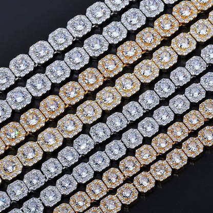 Clustered Tennis Chain Necklace Gold Plated 10Mm 12Mm Iced Out Zircon Bling Choker Hip Hop Jewelry - MCROONS.COM