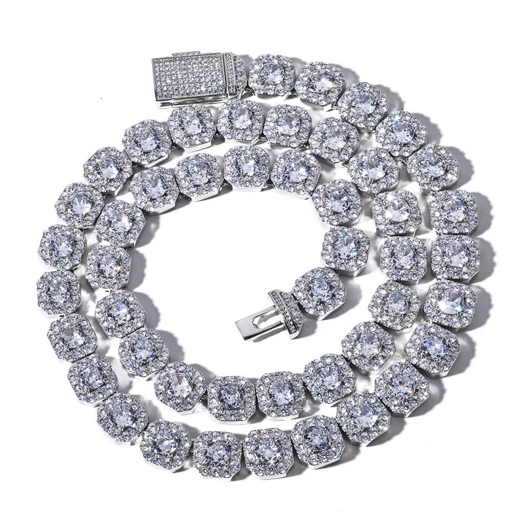 Clustered Tennis Chain Necklace Gold Plated 10Mm 12Mm Iced Out Zircon Bling Choker Hip Hop Jewelry - MCROONS.COM