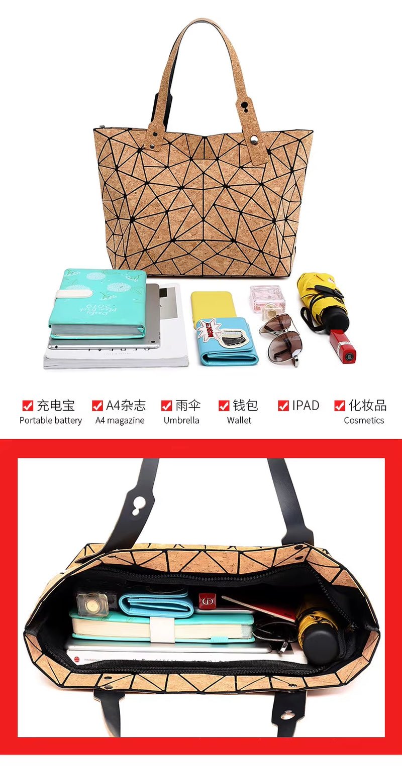 Cork Shoulder Bag for Women & Girl Tote Beach Bag Women Gift Geometric Tote Bag - MCROONS.COM