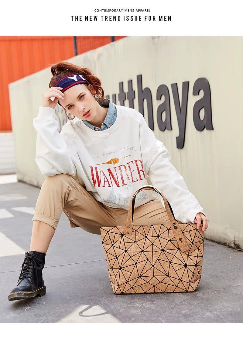 Cork Shoulder Bag for Women & Girl Tote Beach Bag Women Gift Geometric Tote Bag - MCROONS.COM