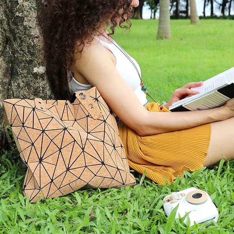 Cork Shoulder Bag for Women & Girl Tote Beach Bag Women Gift Geometric Tote Bag - MCROONS.COM