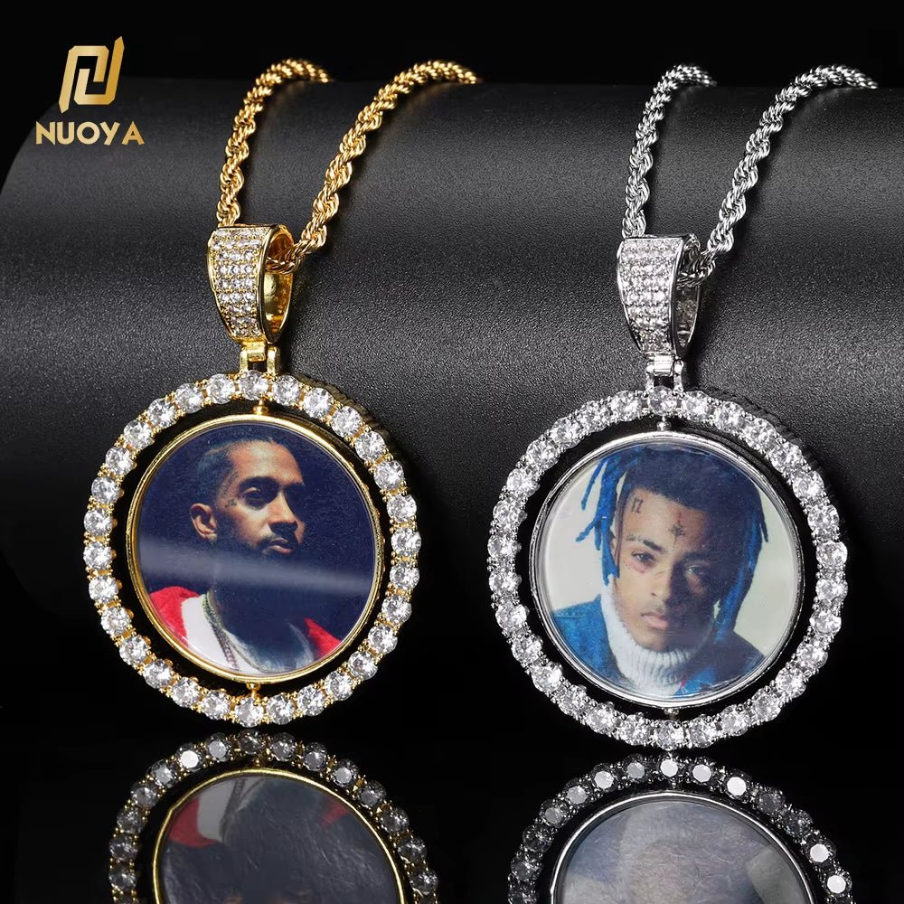 Custom Gold Plated Photo Pendant Small Fine Jewelry for Men & Women Hip Hop Style Iced Double Sided Rotating Photo Pendant - MCROONS.COM