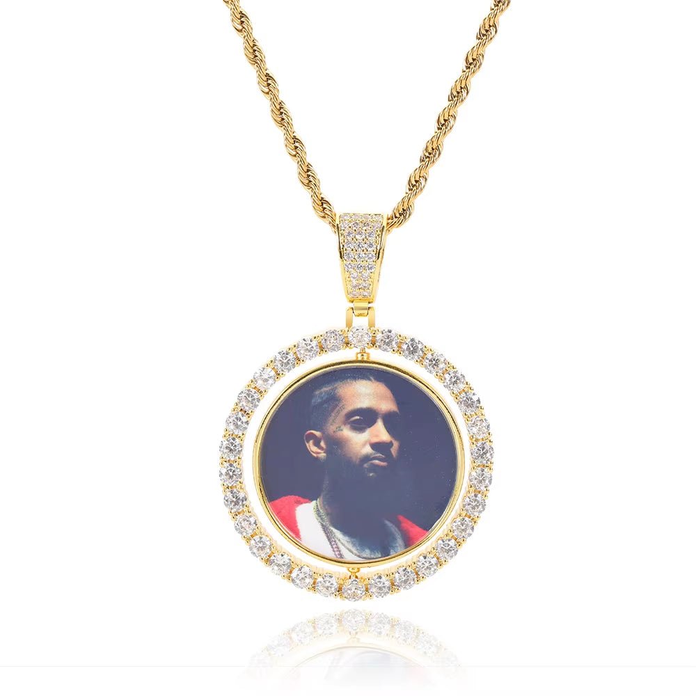 Custom Gold Plated Photo Pendant Small Fine Jewelry for Men & Women Hip Hop Style Iced Double Sided Rotating Photo Pendant - MCROONS.COM
