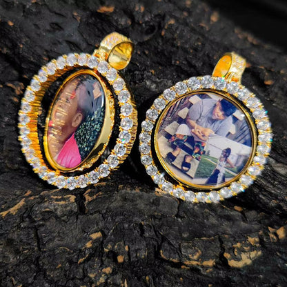 Custom Gold Plated Photo Pendant Small Fine Jewelry for Men & Women Hip Hop Style Iced Double Sided Rotating Photo Pendant - MCROONS.COM