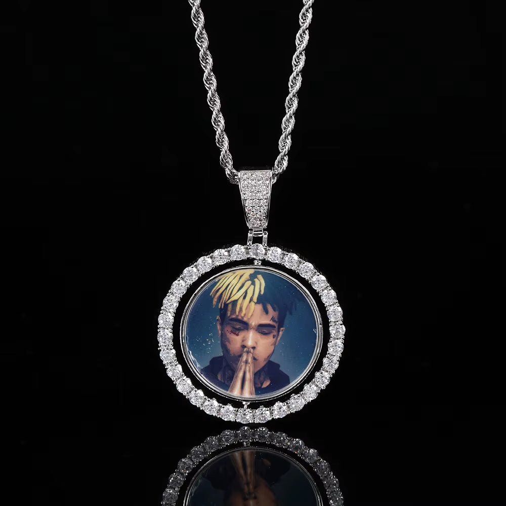 Custom Gold Plated Photo Pendant Small Fine Jewelry for Men & Women Hip Hop Style Iced Double Sided Rotating Photo Pendant - MCROONS.COM