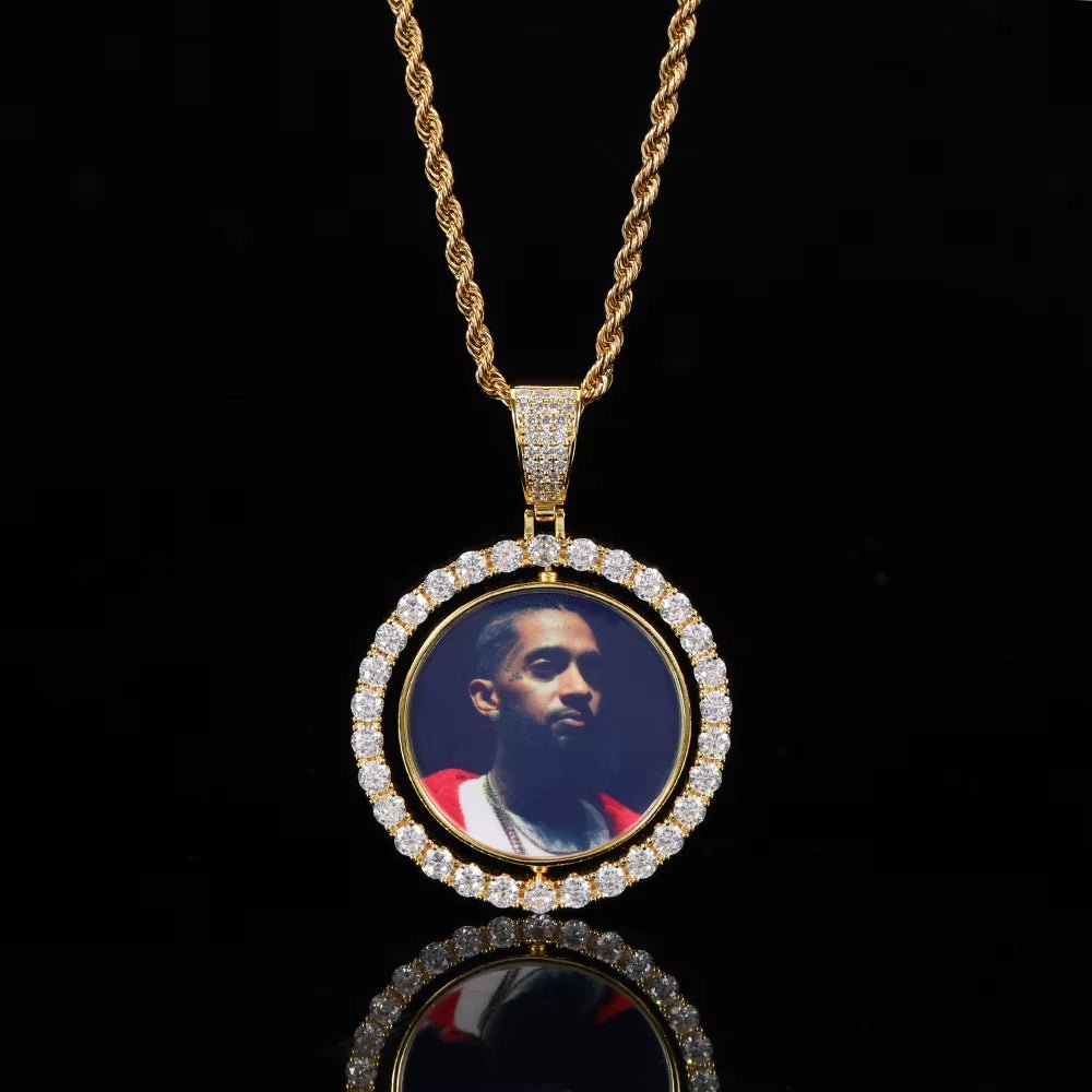 Custom Gold Plated Photo Pendant Small Fine Jewelry for Men & Women Hip Hop Style Iced Double Sided Rotating Photo Pendant - MCROONS.COM