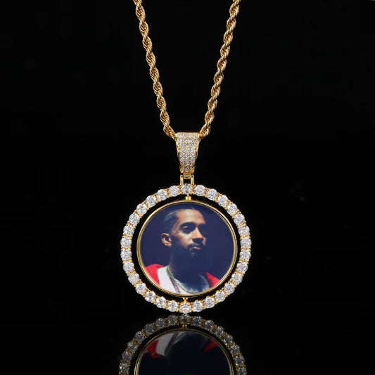 Custom Gold Plated Photo Pendant Small Fine Jewelry for Men & Women Hip Hop Style Iced Double Sided Rotating Photo Pendant - MCROONS.COM