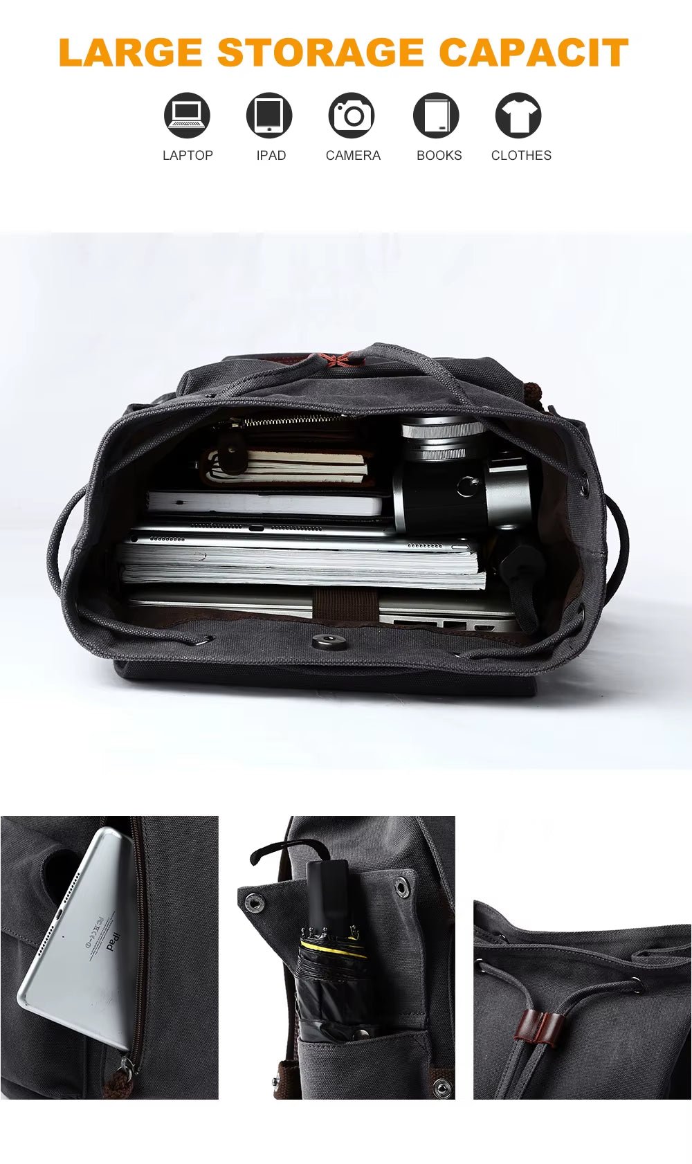 Custom Logo Canvas Laptop Bag for Men School Bag Outdoor Travel Backpack - MCROONS.COM