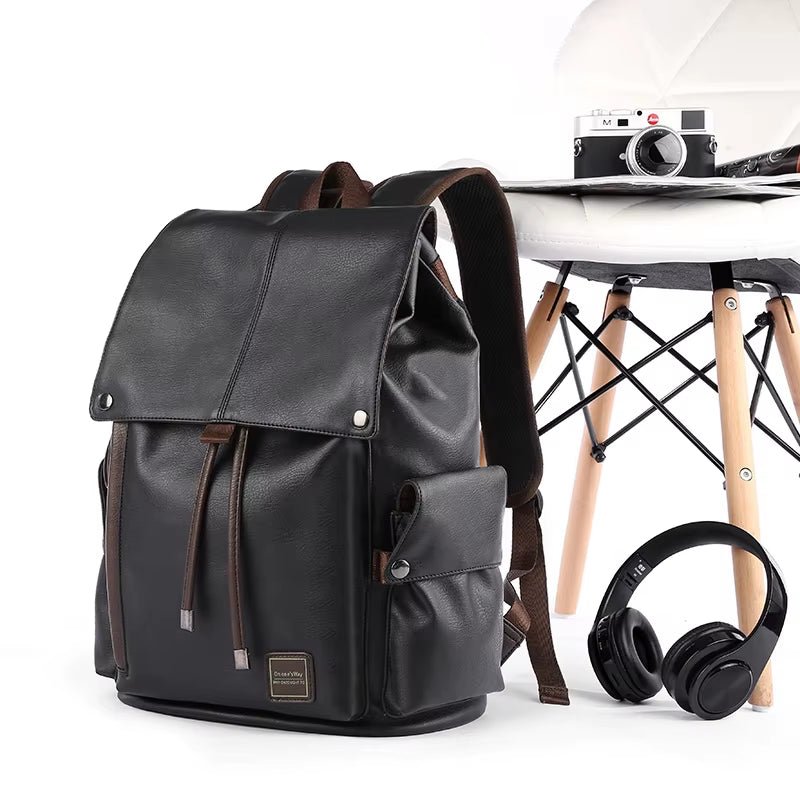 Custom Logo Waterproof Pu Leather Black School Men Backpack for University Students Travel Laptop Backpack - MCROONS.COM