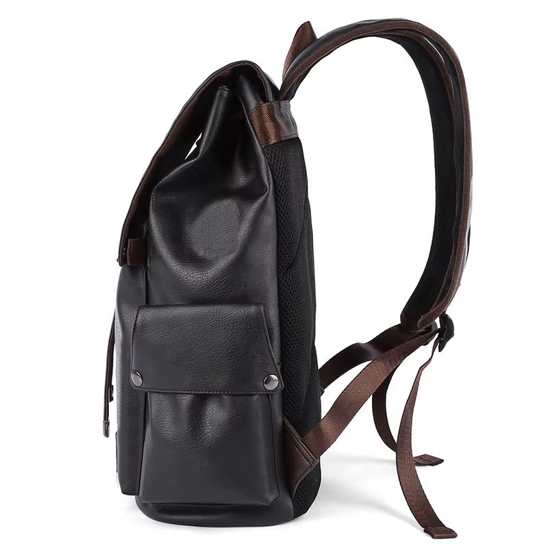 Custom Logo Waterproof Pu Leather Black School Men Backpack for University Students Travel Laptop Backpack - MCROONS.COM