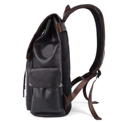 Custom Logo Waterproof Pu Leather Black School Men Backpack for University Students Travel Laptop Backpack - MCROONS.COM