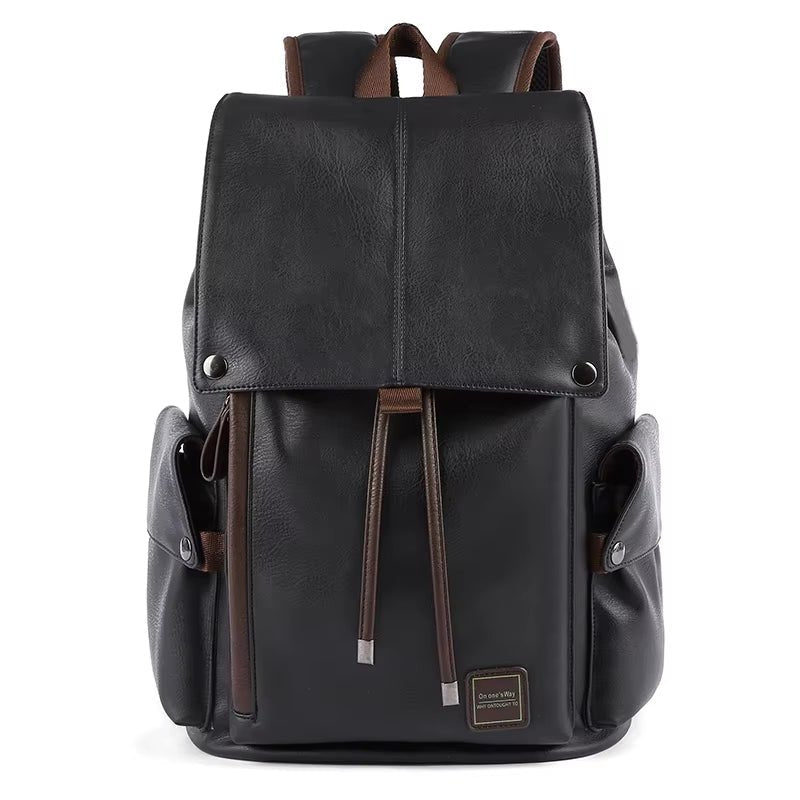 Custom Logo Waterproof Pu Leather Black School Men Backpack for University Students Travel Laptop Backpack - MCROONS.COM