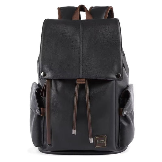 Custom Logo Waterproof Pu Leather Black School Men Backpack for University Students Travel Laptop Backpack - MCROONS.COM