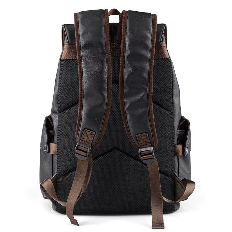 Custom Logo Waterproof Pu Leather Black School Men Backpack for University Students Travel Laptop Backpack - MCROONS.COM