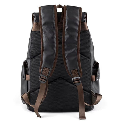 Custom Logo Waterproof Pu Leather Black School Men Backpack for University Students Travel Laptop Backpack - MCROONS.COM