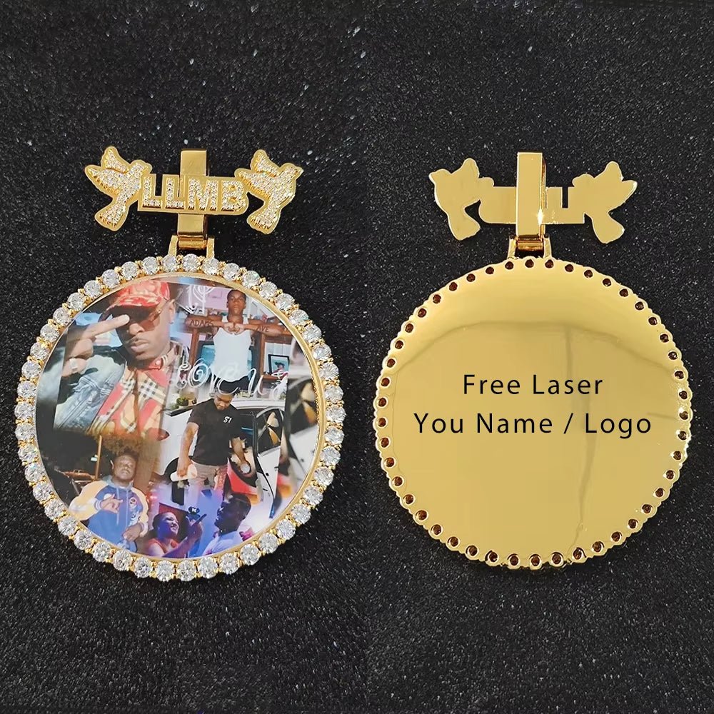 Custom Name Photo Pendant Hip Hop Jewelry Iced Out Diamond Large Hook Pink Pendant Silver Memorial Gift for Men Women - MCROONS.COM