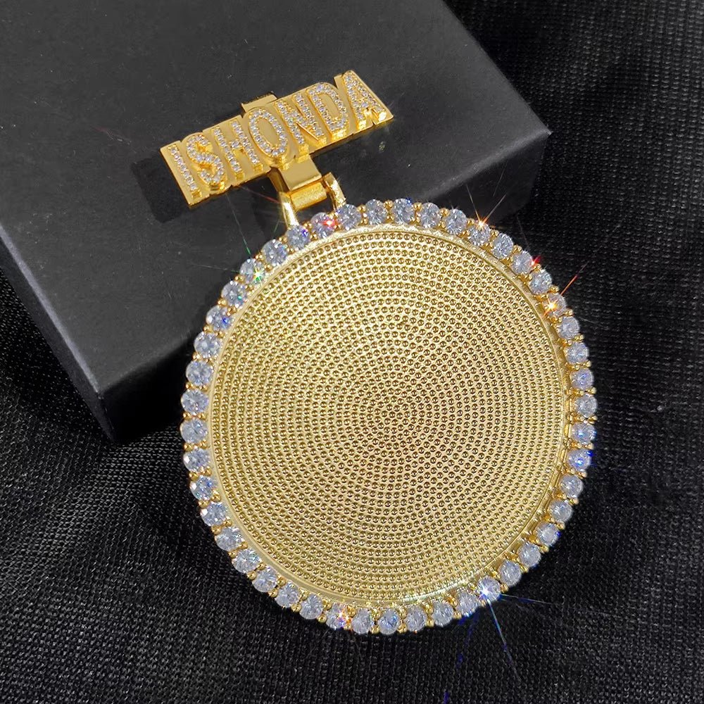 Custom Name Photo Pendant Hip Hop Jewelry Iced Out Diamond Large Hook Pink Pendant Silver Memorial Gift for Men Women - MCROONS.COM