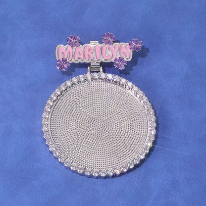 Custom Name Photo Pendant Hip Hop Jewelry Iced Out Diamond Large Hook Pink Pendant Silver Memorial Gift for Men Women - MCROONS.COM