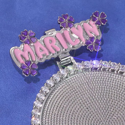 Custom Name Photo Pendant Hip Hop Jewelry Iced Out Diamond Large Hook Pink Pendant Silver Memorial Gift for Men Women - MCROONS.COM