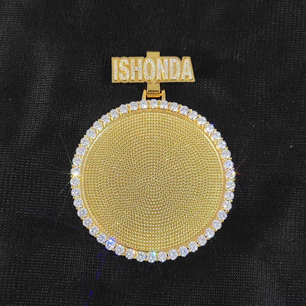 Custom Name Photo Pendant Hip Hop Jewelry Iced Out Diamond Large Hook Pink Pendant Silver Memorial Gift for Men Women - MCROONS.COM