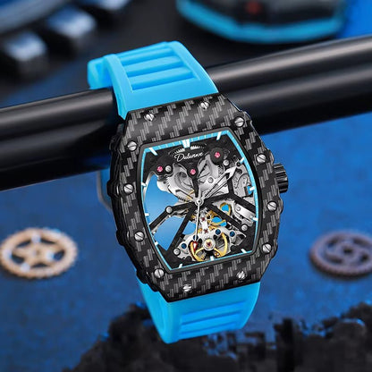 Custom OEM New Design Private Label Carbon Fiber Style Skeleton Fashion Luxury Uhren Men Tourbillon Automatic Mechanical Watch - MCROONS.COM