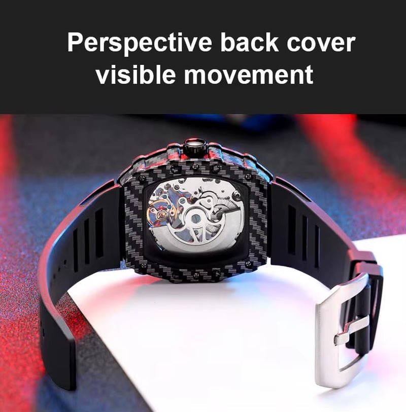 Custom OEM New Design Private Label Carbon Fiber Style Skeleton Fashion Luxury Uhren Men Tourbillon Automatic Mechanical Watch - MCROONS.COM